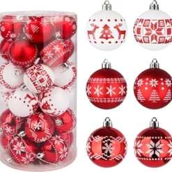 30pcs Red And White Christmas Ball Ornaments -Christmas Decorations Store 30Pcs Assorted Design Christmas Ornaments RedWhite 7