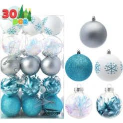30pcs Blue, White And Silver Christmas Ball Ornaments -Christmas Decorations Store 30Pcs Assorted Style Ball Ornaments Blue White Silver 3 2 结果 600x600 1