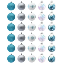 30pcs Blue, White And Silver Christmas Ball Ornaments -Christmas Decorations Store 30Pcs Assorted Style Ball Ornaments Blue White Silver 3 3 result 600x600 1