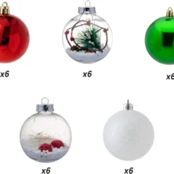 30pcs Red Green & White Clear Ball Ornaments 3.15in -Christmas Decorations Store 30Pcs Red amp Green Assorted Style Christmas Ball Ornaments 3.15in 3 result 600x484 1