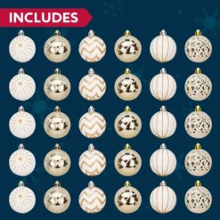30pcs Gold & White Assorted Christmas Ornaments 6cm -Christmas Decorations Store 30pcs Gold amp White Assorted Christmas Ornaments 6cm 6 600x600 1