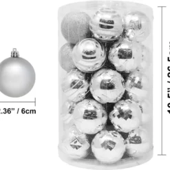 34pcs Silver Christmas Ball Ornaments -Christmas Decorations Store 34Pcs Christmas Ball Ornaments Silver 2 600x562 1