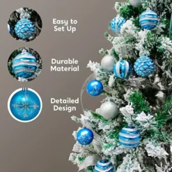 36pcs Blue And Silver Christmas Ornament Balls -Christmas Decorations Store 36Pcs Blue and Silver Christmas Ornaments 7 600x600 1
