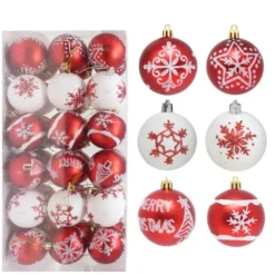 36pcs Shatterproof Red And White Christmas Ball Ornaments