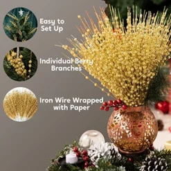 36pcs Christmas Glitter Berries Stems -Christmas Decorations Store 36Pcs Christmas Tree Berry Stem Gold 4