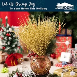 36pcs Christmas Glitter Berries Stems -Christmas Decorations Store 36Pcs Christmas Tree Berry Stem Gold 7