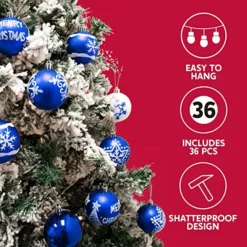 36Pcs Deluxe Christmas Ball Ornaments 2.36in Blue & White -Christmas Decorations Store 36Pcs Deluxe Christmas Ball Ornaments 2.36in Blue White 2