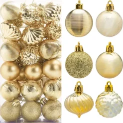 36pcs Gold Christmas Ball Ornaments 1.57in
