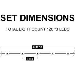 3x120 LED Warm White Rope Light With Remote Control 46ft -Christmas Decorations Store 3Pcs 120 LED Rope Light with Remote Control 46ft 3