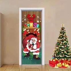 3Pcs Night Santa Door Cover 72in