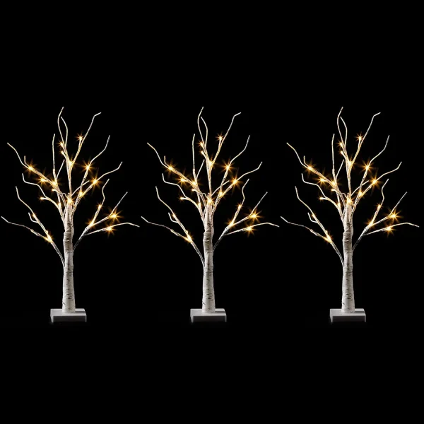 3Pcs White Birch Tree With 24 LED Lights 2ft 3 3Pcs White Birch Tree With 24 LED Lights 2ft