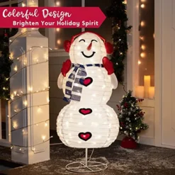 3ft LED Yard Lights - Collapsible Snowman With Earmuffs -Christmas Decorations Store 3ft LED Yard Lights Collapsible Snowman with Earmuffs 1