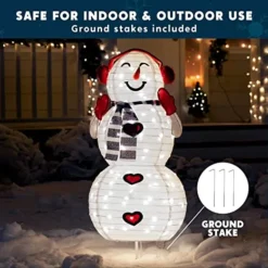 3ft LED Yard Lights - Collapsible Snowman With Earmuffs -Christmas Decorations Store 3ft LED Yard Lights Collapsible Snowman with Earmuffs 2