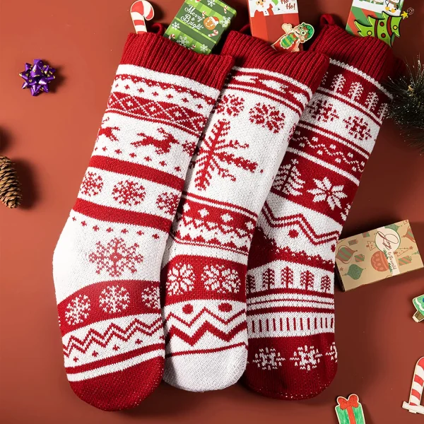 3pcs Large Christmas Knit Stocking Decoration 18in 3 3pcs Large Christmas Knit Stocking Decoration 18in