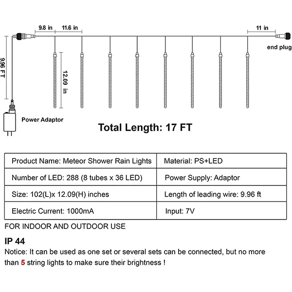 3x 8 Tubes (12in) Christmas Meteor Shower Rain Lights, Warm White 6 3x 8 Tubes (12in) Christmas Meteor Shower Rain Lights, Warm White - Image 4