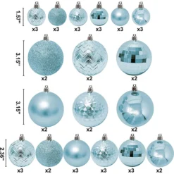 46 Pcs Assorted Size Baby Blue Christmas Ball Ornaments 9 46 Pcs Assorted Size Baby Blue Christmas Ball Ornaments -Christmas Decorations Store 46 Pcs Assorted Size Baby Blue Christmas Ball Ornaments 3