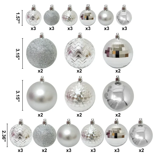 46Pcs Assorted Size Silver Christmas Ball Ornaments 5 46Pcs Assorted Size Silver Christmas Ball Ornaments - Image 3