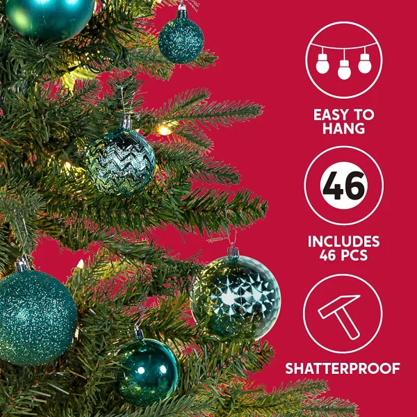 46pcs Assorted Size Teal Christmas Ball Ornaments 4 46pcs Assorted Size Teal Christmas Ball Ornaments - Image 2