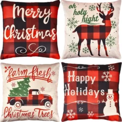 Christmas Decorations Store 28 4pcs Buffalo Plaid Reindeer And Truck Pillow Covers
