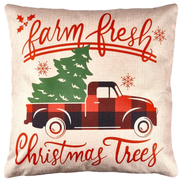 4pcs Buffalo Plaid Reindeer And Truck Pillow Covers 4 4pcs Buffalo Plaid Reindeer And Truck Pillow Covers - Image 3
