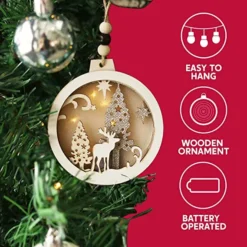4pcs LED Hanging Christmas Wooden Reindeer Ornament -Christmas Decorations Store 4Pcs LED Wooden Hanging Reindeer Ornaments 5