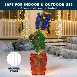 60 LED Christmas Tinsel Stacked Gift Boxes 4ft 10 60 LED Christmas Tinsel Stacked Gift Boxes 4ft -Christmas Decorations Store 4ft Christmas Tinsel Stacked Gift Boxes 3 result 600x600 1