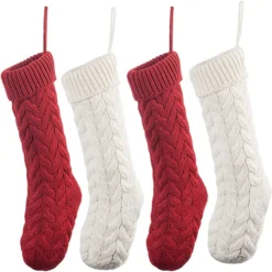 4pcs Red And White Christmas Knit Stockings 18in