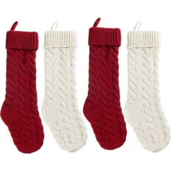 4pcs Red And White Christmas Knit Stockings 18in -Christmas Decorations Store 4pcs Red and White Christmas Knit Stockings 18in 3
