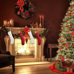 4pcs Red And White Christmas Knit Stockings 18in -Christmas Decorations Store 4pcs Red and White Christmas Knit Stockings 18in 5