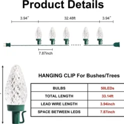 50 Warm White LED C9 Green Wire String Lights -Christmas Decorations Store 50 Warm White LED C9 Green Wire String Lights 6 600x546 1