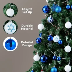 50pcs Dark Blue And White Christmas Ball Ornaments -Christmas Decorations Store 50Pcs Assorted Christmas Ball Ornaments Dark Blue White 8 600x600 1