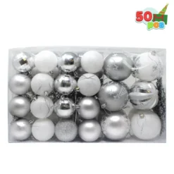 50Pcs Christmas Ornaments Silver & White -Christmas Decorations Store 50Pcs Christmas Ornaments Silver White 4 result 600x600 1