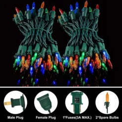 2x100 LED Multicolor Christmas Green Wire String Lights 26.25ft -Christmas Decorations Store 52.5 FT 200 Count Christmas Multicolor Green Wire String Lights 3 result 600x600 1