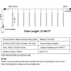 2x 10 Tubes (19.8in) Christmas Meteor Shower Rain Lights, White -Christmas Decorations Store 540 LED Meteor Shower Rain Lights 10 Tubes 50cm White 2 Pack 3 result 600x600 1