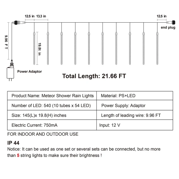 10 Tubes (19.8 In) Christmas Meteor Shower Lights, Blue 5 10 Tubes (19.8 In) Christmas Meteor Shower Lights, Blue - Image 3