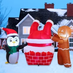 6ft Long LED Inflatable Santa Claus Fall Into A Trash