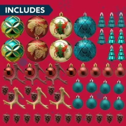 56pcs Green And Gold Assorted Christmas Ornament Sets -Christmas Decorations Store 56pcs Green and Gold Assorted Christmas Ornament Sets 7 600x600 1