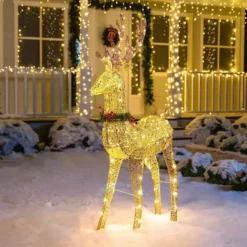 5ft 100 LED Fabric Gold Buck (Wreath & Ribbon)
