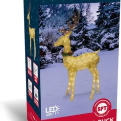 5ft 100 LED Fabric Gold Buck (Wreath & Ribbon) -Christmas Decorations Store 5ft Fabric Gold Buck Wreath amp Ribbon 4 600x827 1