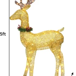 5ft 100 LED Fabric Gold Buck (Wreath & Ribbon) -Christmas Decorations Store 5ft Fabric Gold Buck Wreath amp Ribbon 5 600x882 1