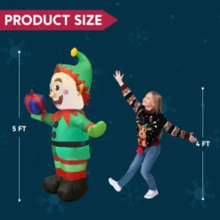 5ft Inflatable LED Elf With Present Decoration -Christmas Decorations Store 5ft Inflatable LED Elf with Present Decoration 6 600x600 1