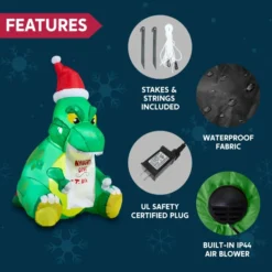 5ft Inflatable Sitting Dinosaur Christmas Decoration -Christmas Decorations Store 5ft Inflatable Sitting Dinosaur Christmas Decoration 1 600x600 1