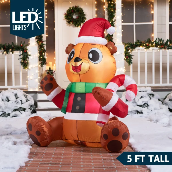 5ft LED Christmas Inflatable Teddy Bear 4 5ft LED Christmas Inflatable Teddy Bear - Image 2