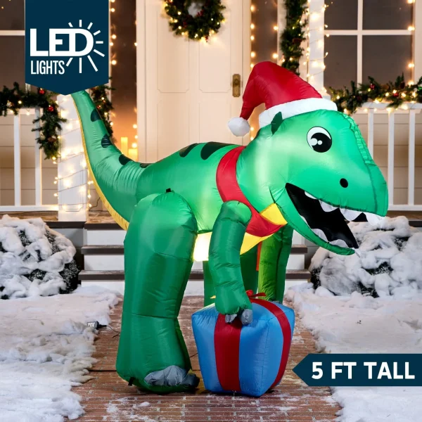 5ft LED Giant Christmas Inflatable Dinosaur 4 5ft LED Giant Christmas Inflatable Dinosaur - Image 2