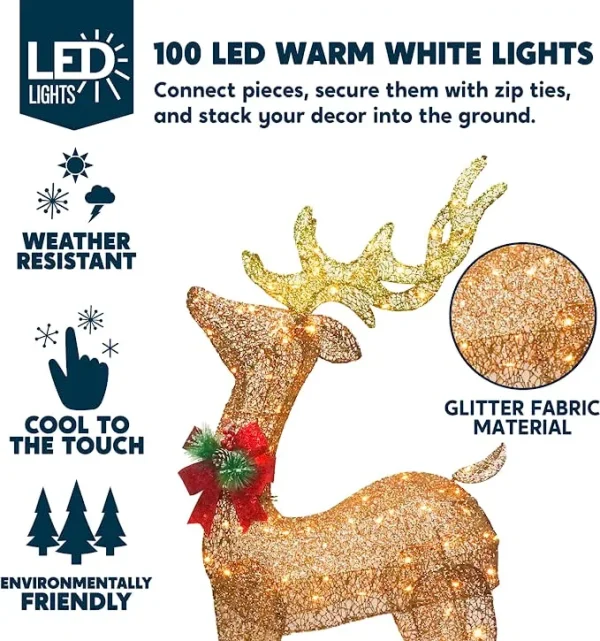 5ft 100 LED Yard Lights - Fabric Champagne Buck 4 5ft 100 LED Yard Lights - Fabric Champagne Buck - Image 2