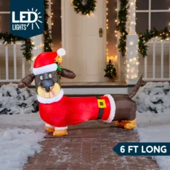 5ft Long Dachshund Blow Up Christmas Decoration -Christmas Decorations Store 5ft Long Dachshund Blow Up Christmas Decoration 3 600x600 1