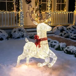 5ft Fabric White Buck Christmas Yard Light -Christmas Decorations Store 5ft Yard Lights Fabric White Buck Jumping 2 600x600 1