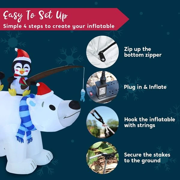 6.5ft Large Christmas Polar Bear Inflatable Decoration 8 6.5ft Large Christmas Polar Bear Inflatable Decoration - Image 6