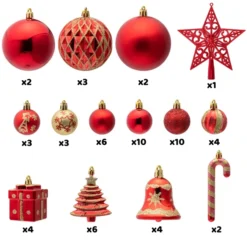 60pcs Red And Gold Assorted Christmas Ornaments -Christmas Decorations Store 60Pcs Christmas Assorted Ornaments with a Star Tree Topper Red amp Gold 4 1 600x600 1