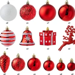 66pcs Red And White Christmas Ornaments -Christmas Decorations Store 66Pcs Christmas Assorted Ornaments Red amp White 2 600x582 1